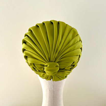 Charlotte - Lattice Smocked Silk Draped Pillbox - bright olive