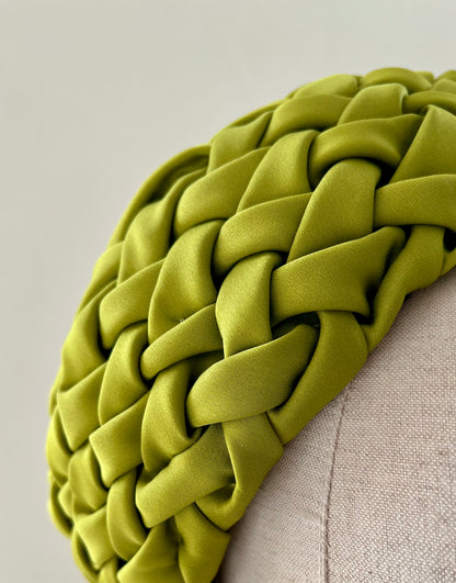 Charlotte - Lattice Smocked Silk Draped Pillbox - bright olive