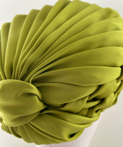 Charlotte - Lattice Smocked Silk Draped Pillbox - bright olive