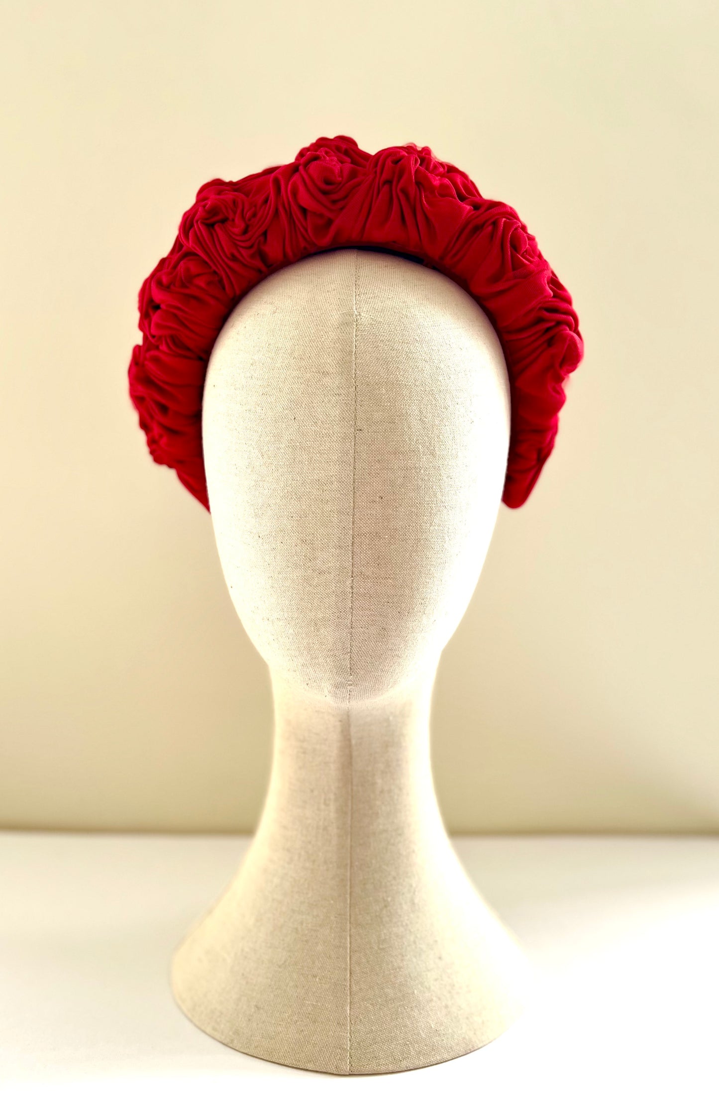 Rosa -  Rose-smocked silk headband in red