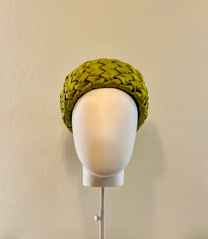 Charlotte - Lattice Smocked Silk Draped Pillbox - bright olive