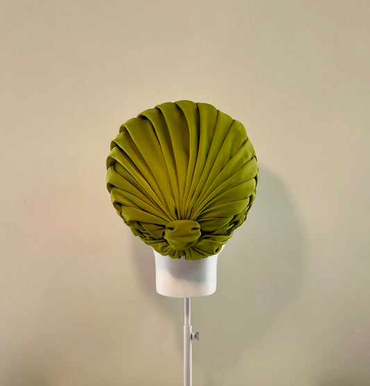 Charlotte - Lattice Smocked Silk Draped Pillbox - bright olive