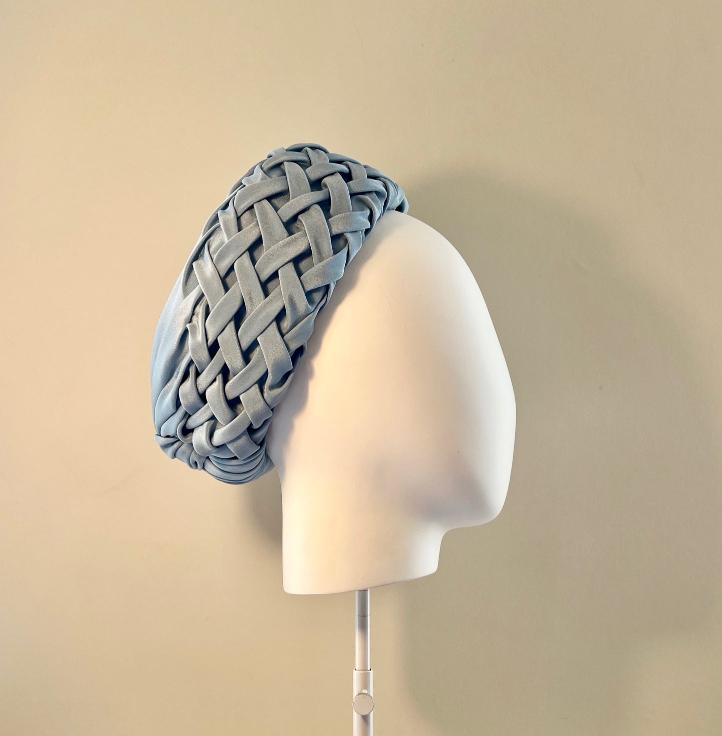 Charlotte - Lattice-smocked draped pillbox in Wedgewood blue silk crepe