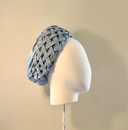 Charlotte - Lattice-smocked draped pillbox in Wedgewood blue silk crepe