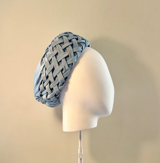 Charlotte - Lattice-smocked draped pillbox in Wedgewood blue silk crepe