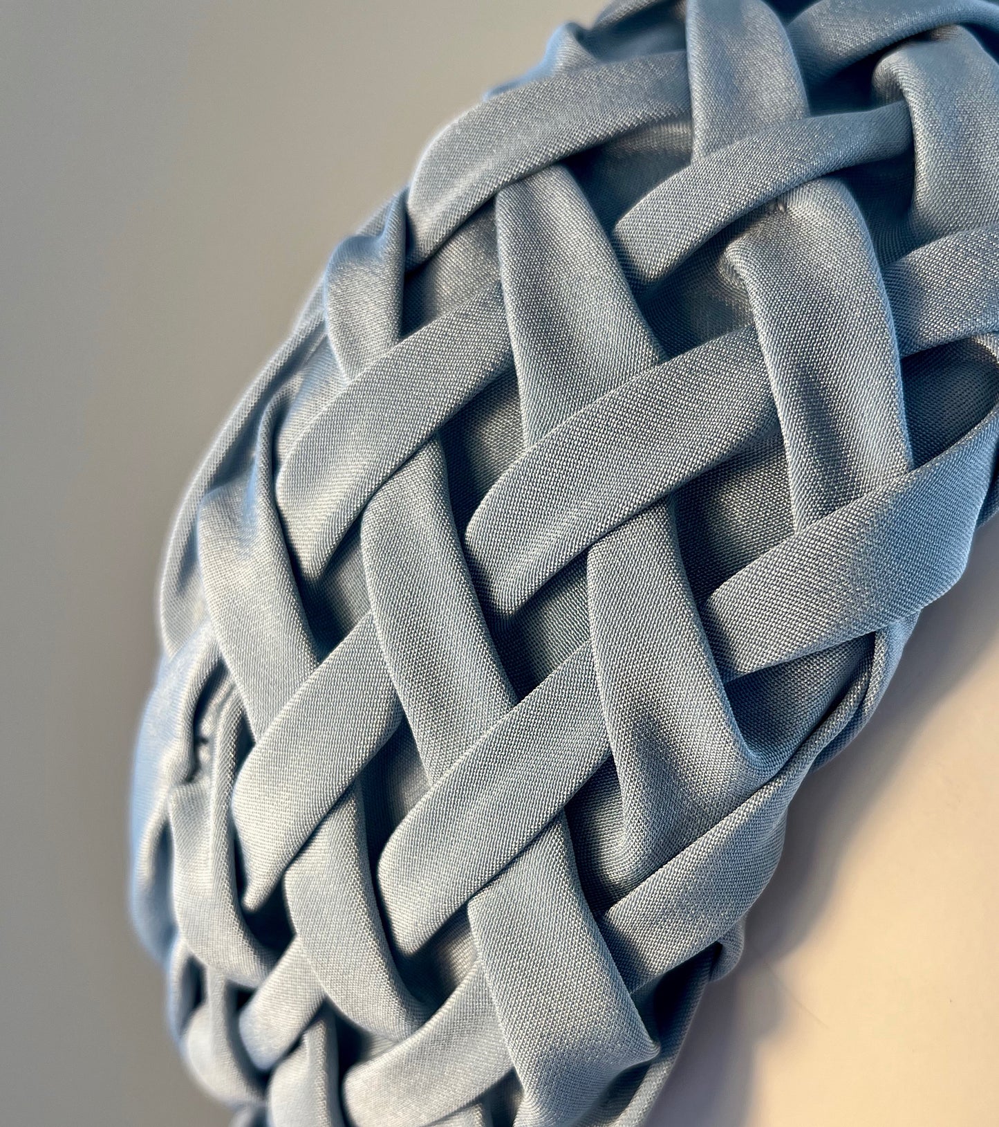 Charlotte - Lattice-smocked draped pillbox in Wedgewood blue silk crepe