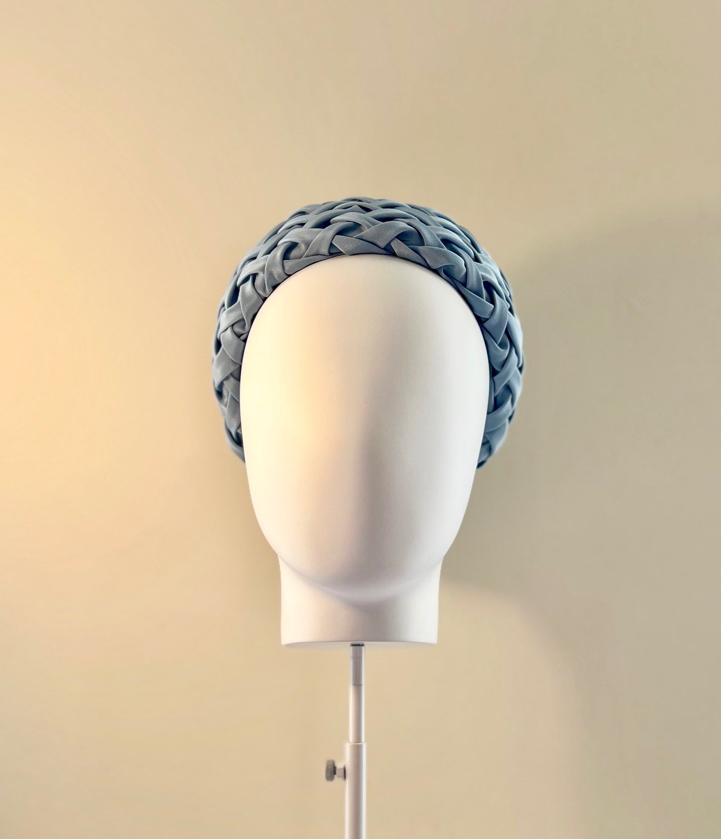 Charlotte - Lattice-smocked draped pillbox in Wedgewood blue silk crepe