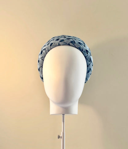 Charlotte - Lattice-smocked draped pillbox in Wedgewood blue silk crepe