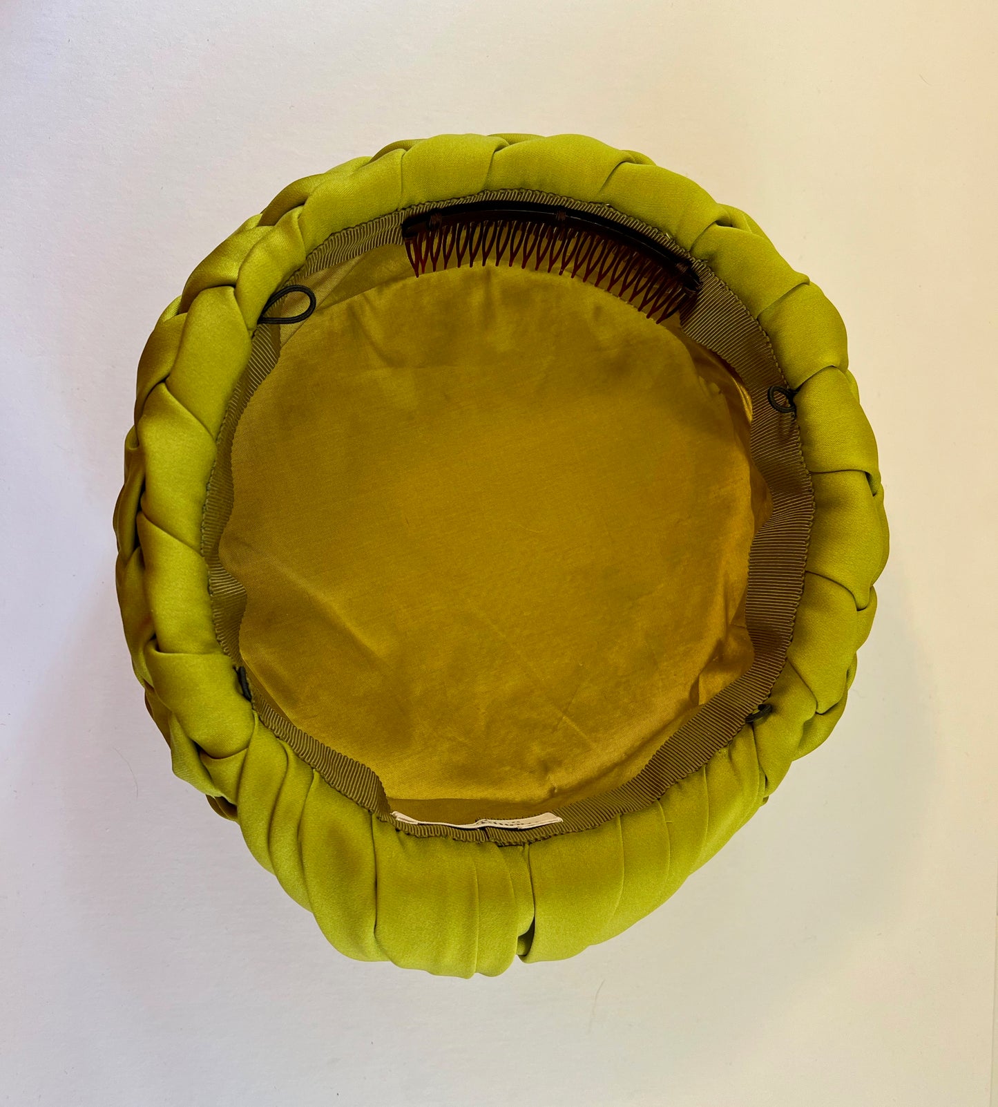 Charlotte - Lattice Smocked Silk Draped Pillbox - bright olive