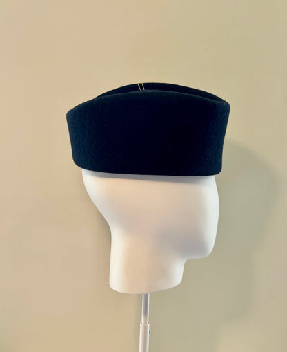 Aubrey - Scottie pillbox in deep navy wool felt with gold tassel