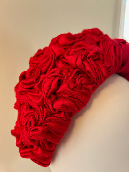 Rosa -  Rose-smocked silk headband in red