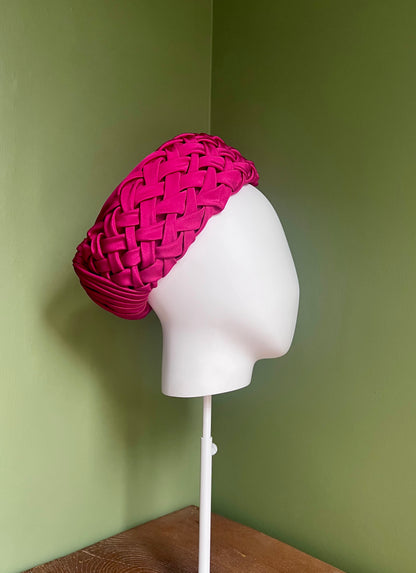 Charlotte - Lattice smocked draped silk pillbox - Berry