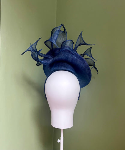 Victoria - Sinamay fascinator with rolled sinamay mount - Navy