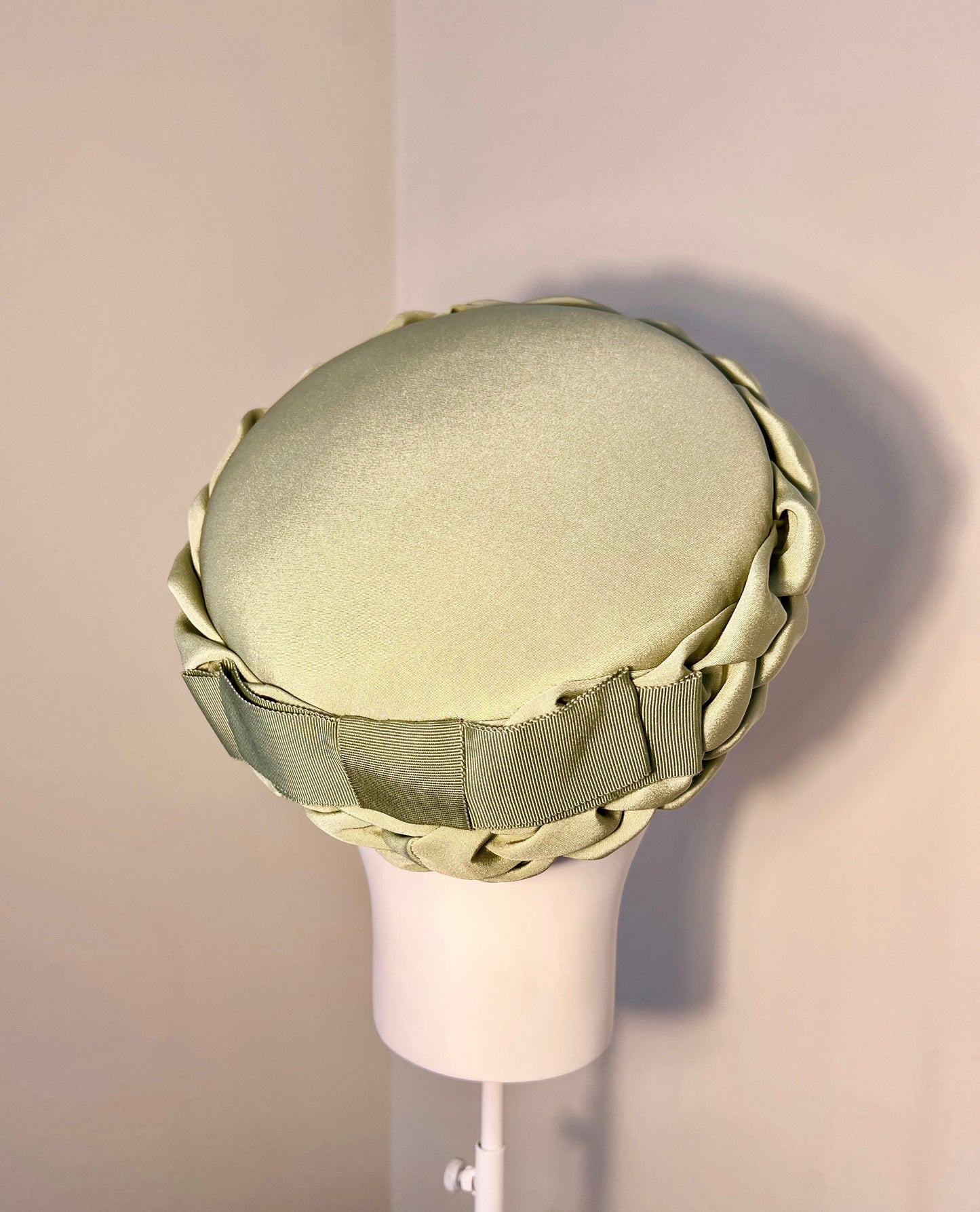 Claudia - Arrow-smocked pill box in sage silk crepe