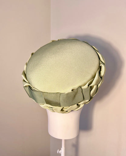 Claudia - Arrow-smocked pill box in sage silk crepe